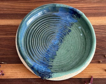 Blue Green Ceramic Oil Dip Dish, Handmade Ceramic Garlic Grater Plate, Handmade Dipping Dish, Garlic Grater Plate, Gift for Men