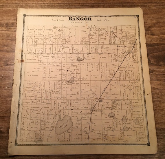 1873 Van Buren County Bangor Michigan Map Etsy