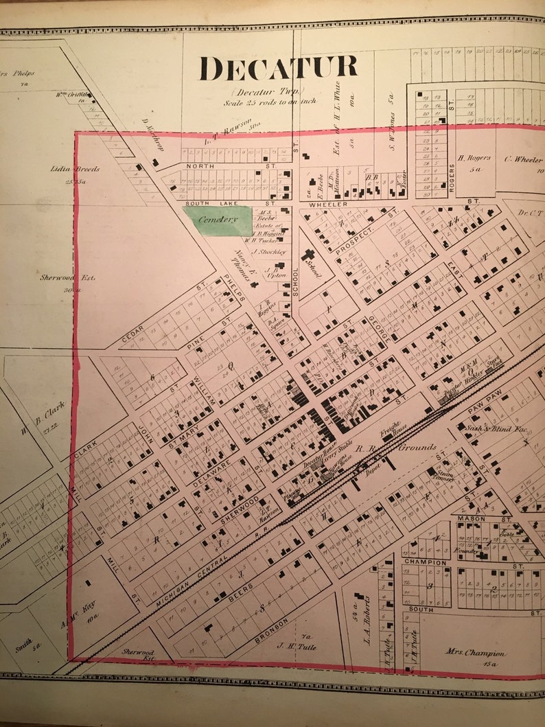 1873 Van Buren County Decatur Michigan Map Etsy
