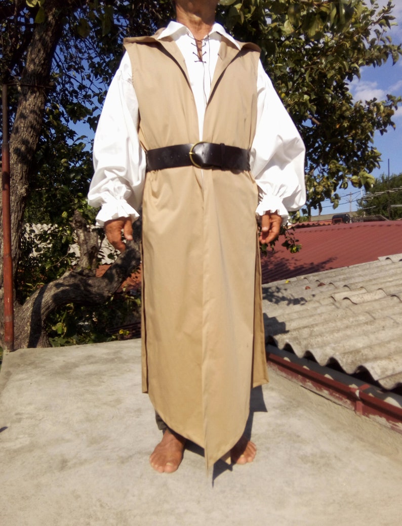 Surcoat Men Medieval Cloak Cosplay Kaftan LARP Hooded Cape Festival Clothing Burning Man Vest