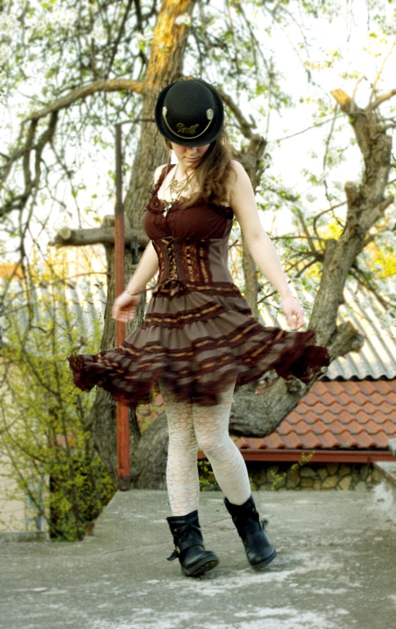 Steampunk dress Victorian Dress Fairy Lace Ruffle Sleeveless Dress Burning Man Festival Dress Renn Fest 