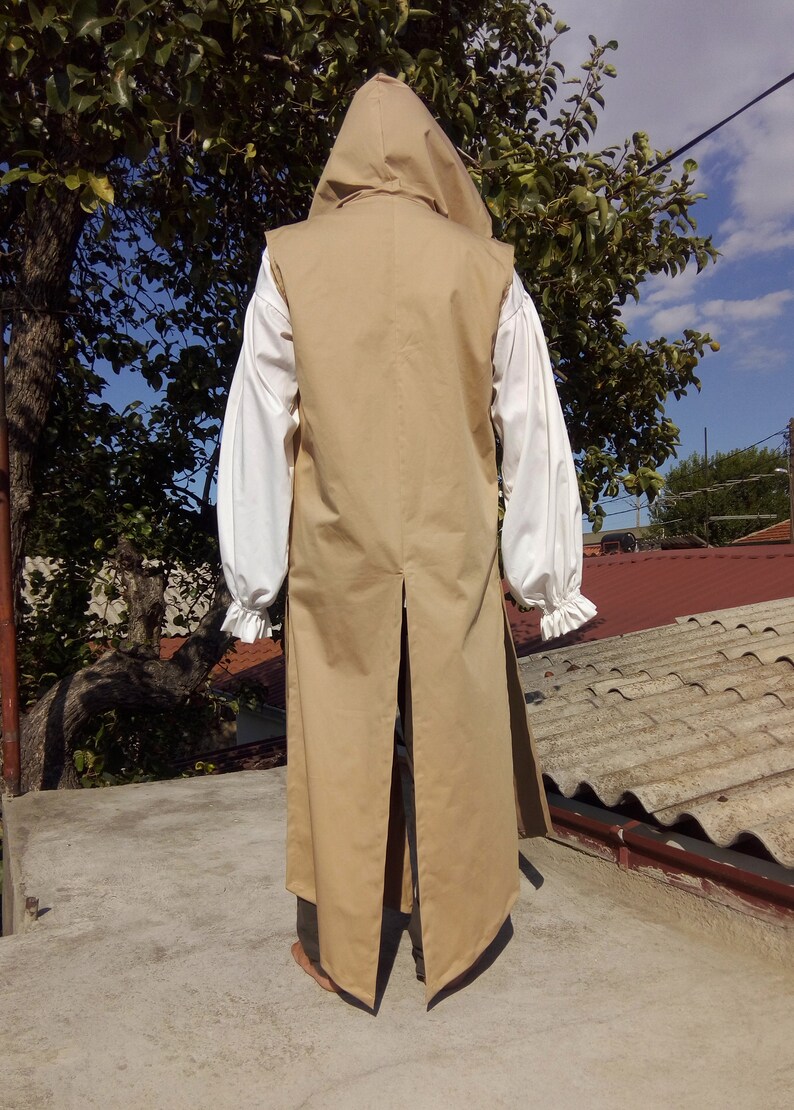 Surcoat Men Medieval Cloak Cosplay Kaftan LARP Hooded Cape Festival Clothing Burning Man Vest