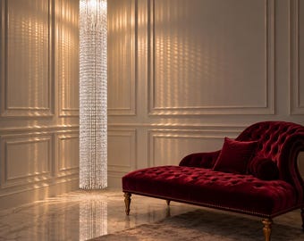Pendelleuchte Column, Deckenleuchte, Kristallperlen, Fransen, handgefertigt, Luxus, transparent, Made in Italy, Kronleuchter