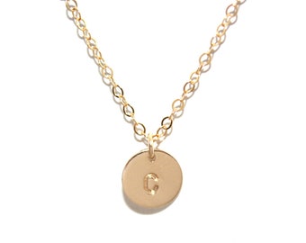 The Initial Disc Necklace (14K Gold Filled, Sterling Silver) - Letter Disc Necklace, Handstamped Initial Necklace, Custom Initial Necklace