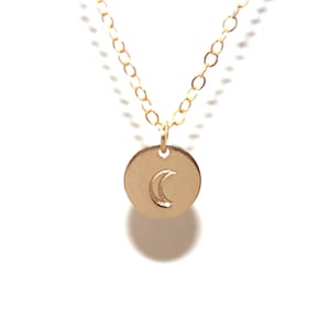 The Luna Disc Halskette (14K Gold Filled, Sterling Silber) - Mond Plättchen Halskette, Handgestempelte Mond Halskette, Mond Halskette