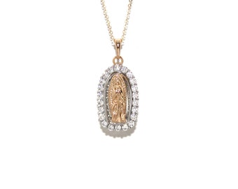 Holy Mary Chain Necklace (14K Gold Filled & CZ) - Holy Mary Pendant Necklace, Our Lady of Guadalupe Pendant Necklace, Virgin Mary Necklace