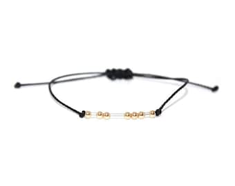 CUSTOM // Two-toned Morse Code Beaded Nylon Cord Bracelet (14K Gold Filled + Sterling Silver) - Morse Code Bracelet, Personalized Morse Code