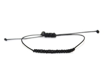FATHER // Matte Black Seed Bead Morse Code Nylon Cord Bracelet - Father Bracelet, Father Morse Code Bracelet, Father's Day, Mens Bracelet