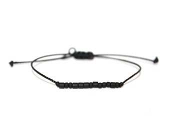 NAMASTE // Matte Black Beaded Morse Code Nylon Cord Bracelet - Namaste Bracelet, Namaste Morse Code Bracelet, Namaste Beaded Bracelet, Yoga