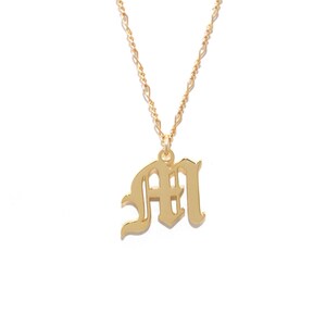 The Old English Initial + Figaro Chain Necklace (14K Gold Filled) - Letter Necklace, Initial Necklace, Alphabet Necklace, Custom Necklace