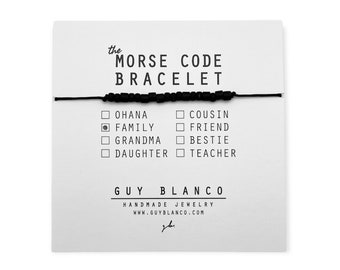 FAMILY // Matte Black Beaded Morse Code Bracelet - Family Bracelet, Family Morse Code Bracelet, Family Bead Bracelet