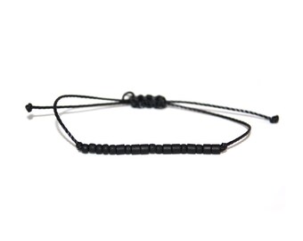 HAPPY // Matte Black Beaded Morse Code Bracelet - Be Happy Bracelet, Happy Morse Code Bracelet, Happy Beaded Bracelet