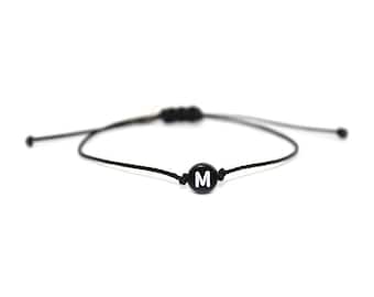 CUSTOM // Black Letter Bead Bracelet (Simple) - Initial Bracelet, Custom Letter Bead Bracelet, Custom Initial Bead Bracelet