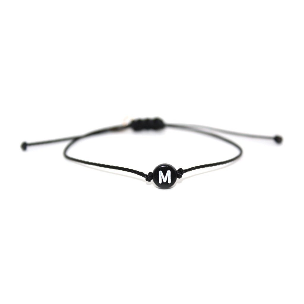 Black Initial Bracelet for Women Men Initial S Charm Letter Bracelets Black String Bracelets with initials Handmade Rope Braided Personalized