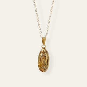 Vintage Mary Chain Necklace (14K Gold Filled) - Holy Mary Pendant Necklace, Our Lady of Guadalupe Pendant Necklace, Virgin Mary Necklace