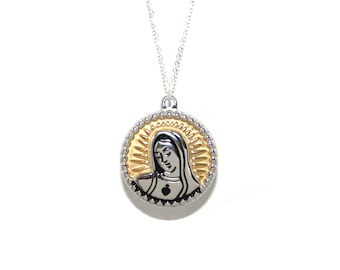 Sacred Mary Chain Necklace (Sterling Silver) - Holy Mary Pendant Necklace, Our Lady of Guadalupe Pendant Necklace, Virgin Mary Necklace