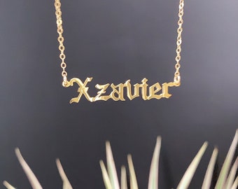 Old English Name Plate Necklace // Custom Name Necklace, Custom Word Necklace, Old English Necklace, Name Necklace, Old English Word Plate