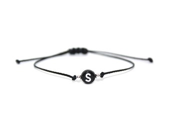 CUSTOM // Black Letter Bead Bracelet (Sterling Silver) - Initial Bracelet, Custom Letter Bead Bracelet, Custom Initial Bead Bracelet