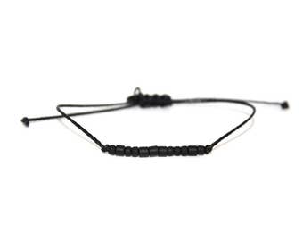 LOVE // Matte Black Beaded Morse Code Bracelet - Love Bracelet, Love Morse Code Bracelet, Love Beaded Bracelet, Valentine’s Day