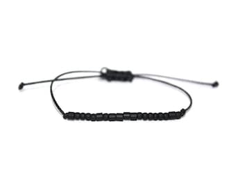 BROTHER // Matte Black Seed Beaded Morse Code Nylon Cord Bracelet - Brother Bracelet, Brother Morse Code Bracelet, Mens Bracelet