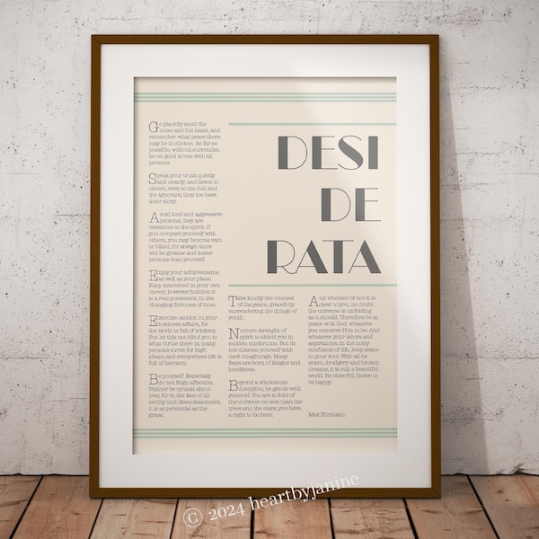 Impression de poèmes Desiderata : art typographique de Max Ehrmann (téléchargement numérique)