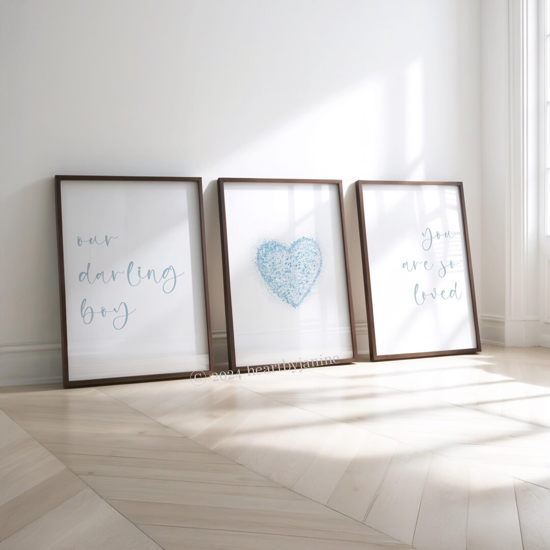 Baby Boy Nursery Art Set: Blue Heart Prints (digital Download) - Etsy