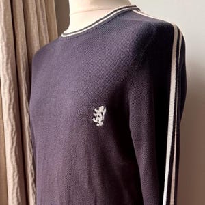Y2K PRINGLE of Scotland 100% Waffel Cotton Jumper - Sweater - Navy Blue Sport Striped - Size XL