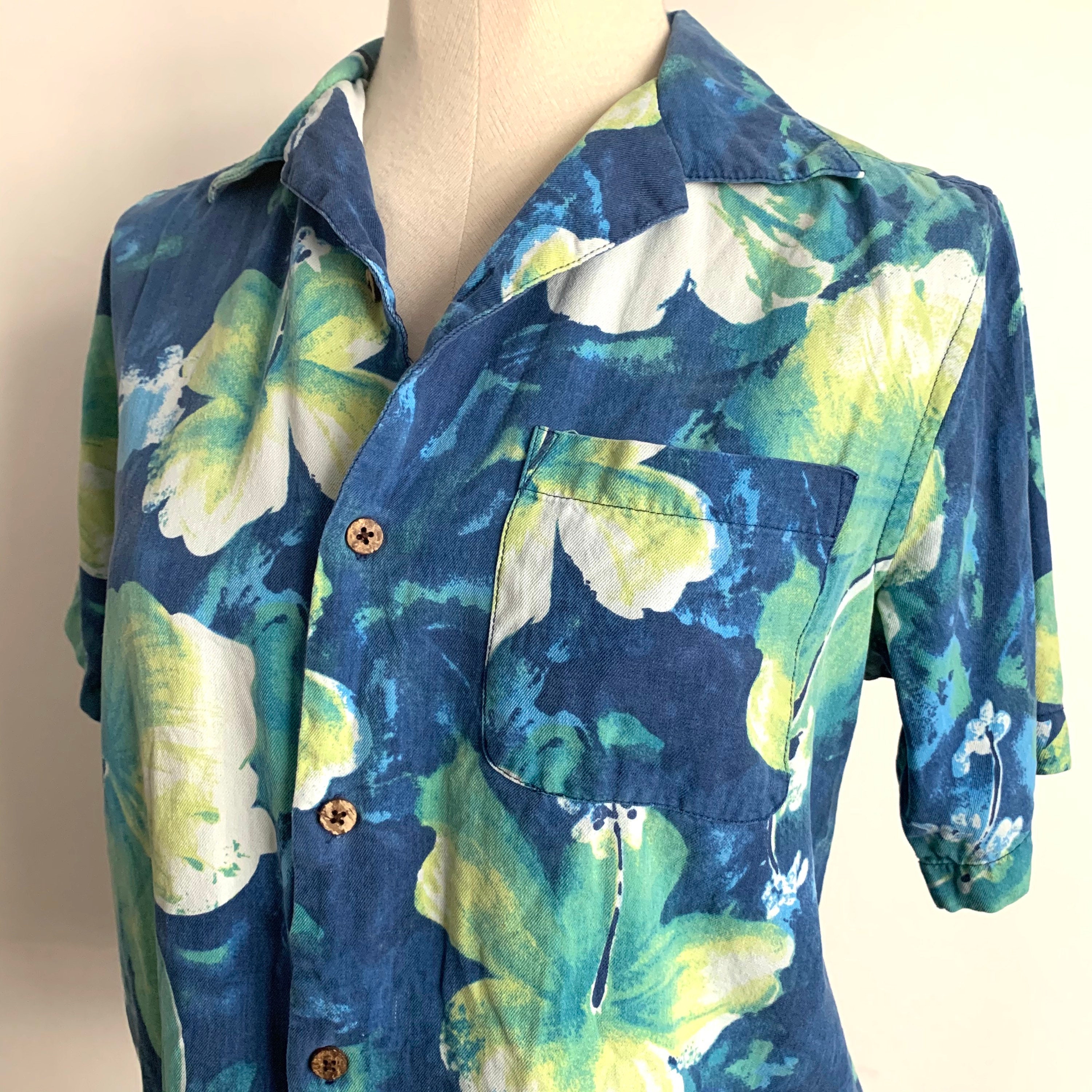 Classic Silk Hawaiian Shirt Tropical Hibiscus Flowers Tiki Etsy 日本