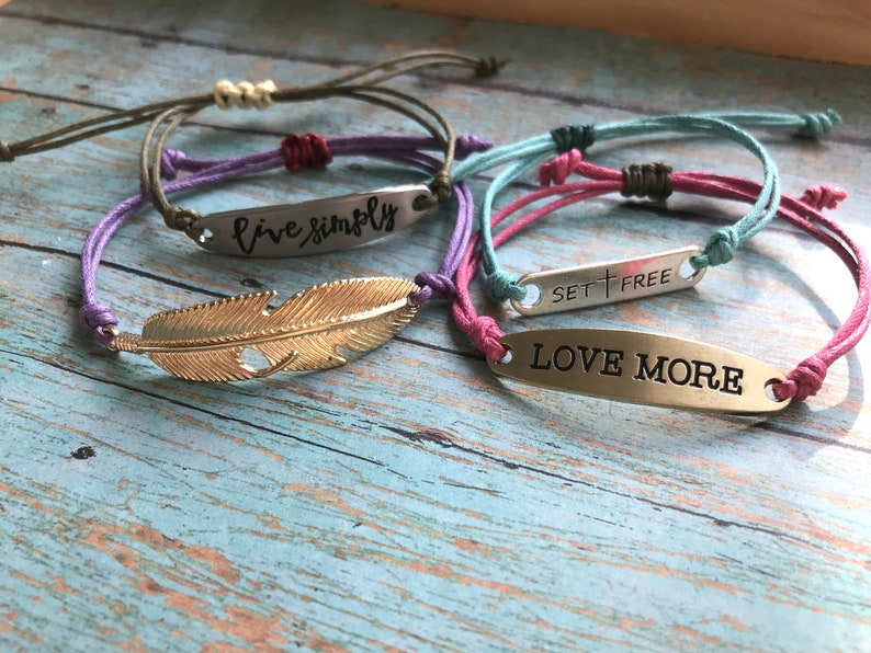 Love Live Simply Stackable Bracelets Simple Cord Bracelets Feather Inspirational Cross Motivational Waxed Cotton Cord Bracelet