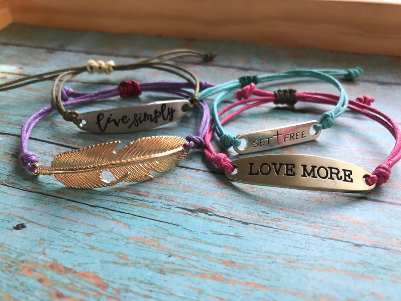 Love Live Simply Stackable Bracelets Simple Cord Bracelets Feather Inspirational Cross Motivational Waxed Cotton Cord Bracelet