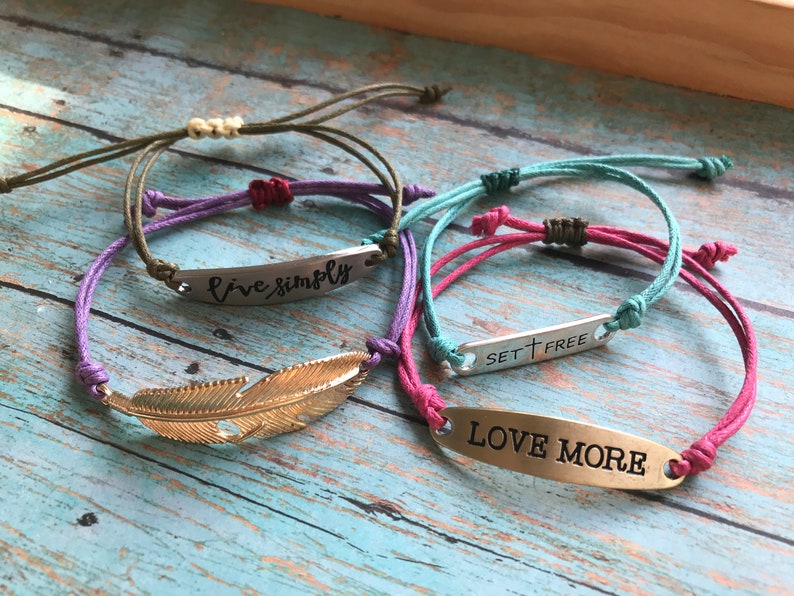 Love Live Simply Stackable Bracelets Simple Cord Bracelets Feather Inspirational Cross Motivational Waxed Cotton Cord Bracelet