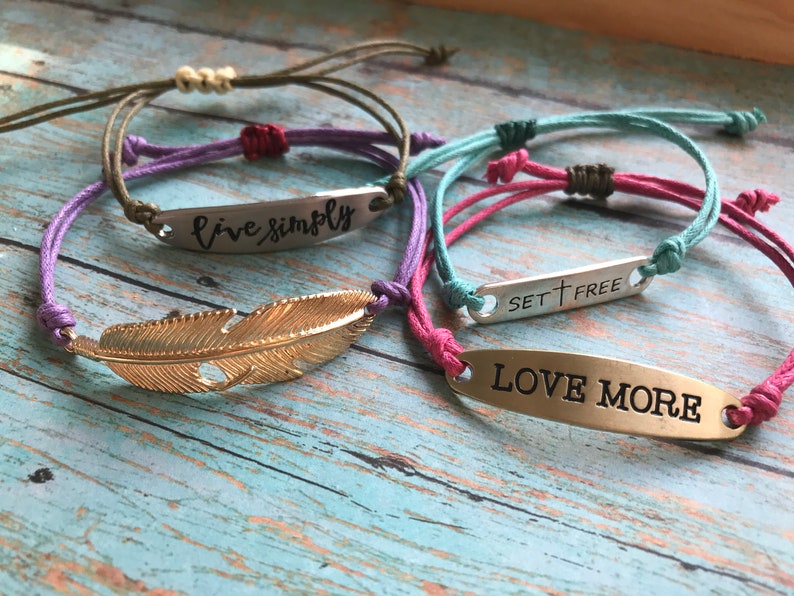 Love Live Simply Stackable Bracelets Simple Cord Bracelets Feather Inspirational Cross Motivational Waxed Cotton Cord Bracelet