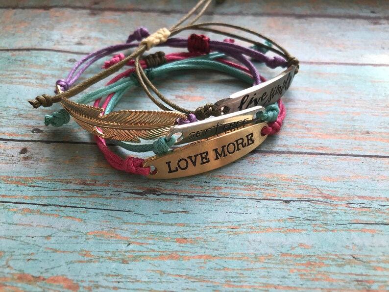 Love Live Simply Stackable Bracelets Simple Cord Bracelets Feather Inspirational Cross Motivational Waxed Cotton Cord Bracelet