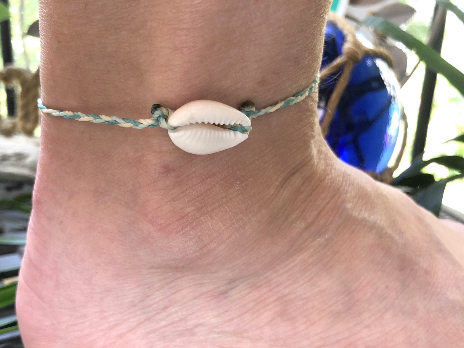 Braided Thread Anklet Cowrie Shell Anklet Wax Thread Anklet Etsy