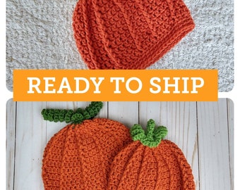 Crochet pumpkin Hat, ready to ship,  winter hat, photo prop, infant hat, child hat, farm hat, whimsical, handmade, Halloween, Thanksgiving