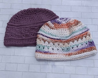 Soft Cotton Chemo caps, set of 2 "GRACE"and"HOPE" spring beanie, light beanie, ladies beanie, colorful,  women's hat,