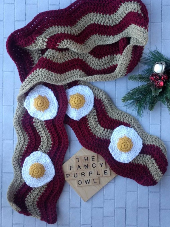Bacon and Egg Scarf, Made to Order, adult and child sizes, novelty scarf, whimsical scarf, food scarf