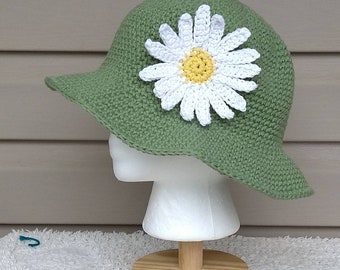 Crochet Sun Hat w/daisy, 25 colors,Custom made, chemo sun hat, brimmed hat, summer hat, crochet hat, women's sun hat, chemo hat, cotton cap