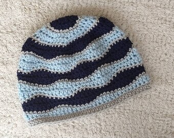 Men's Hat, women's hat, custom made, "Brain Wave 2," Size Adult,  warm hat, winter hat, handmade, Made to order, crochet, knit, chemo cap