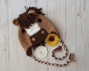 Horse Hat, custom made, Pony hat, winter hat, photo prop, infant hat, child hat, farm animal hat, whimsical hat, handmade hat, crochet