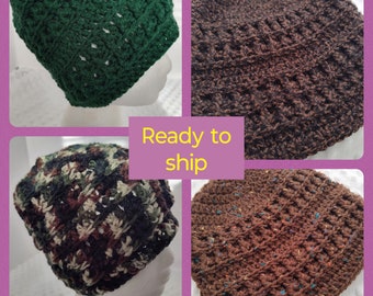 Winter hat, Men's hat, READY-TO-SHIP, black, women's hat, green, warm hat, adult large, gift