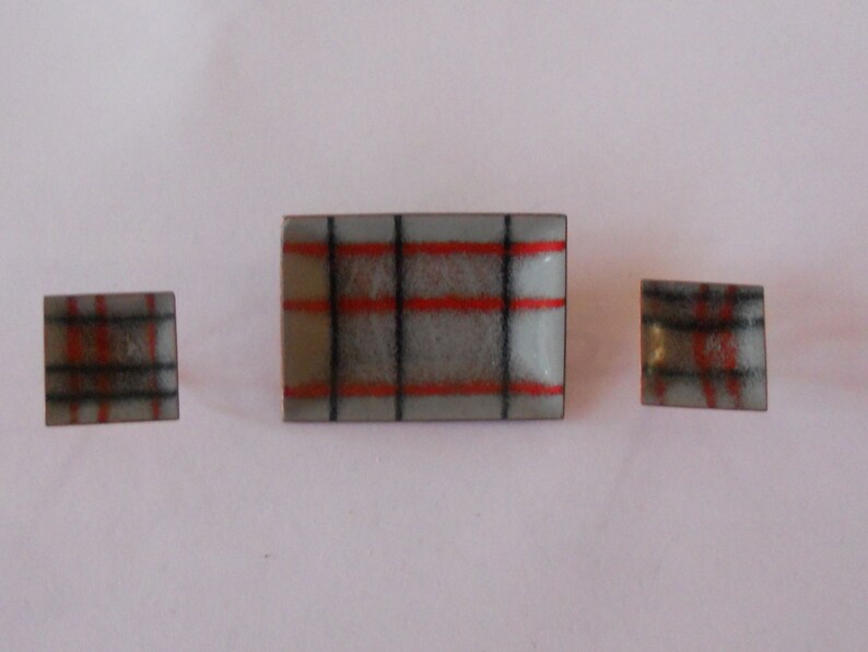 Mid Century Enamel and Copper Brooch with matching Earrings