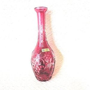 Cranberry Handcut Crystal Decanter West Germany Original sticker