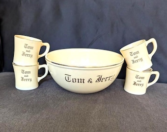 Juego de ponchera vintage de Tom y Jerry con 4 tazas - Homer Laughlin, EE. UU., años 40/50