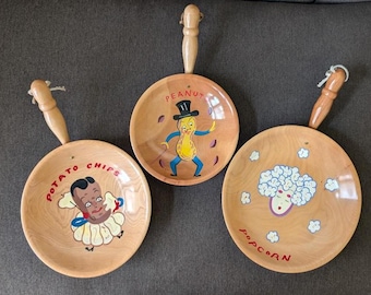 Juego de aperitivos vintage de Nasco, palomitas de maíz pintadas a mano, cacahuetes, patatas fritas, obras maestras de Inwood.