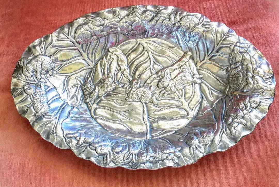 Arthur Court Bunny Easter Tray Platter Aluminum Vintage 1990, Beautiful ...