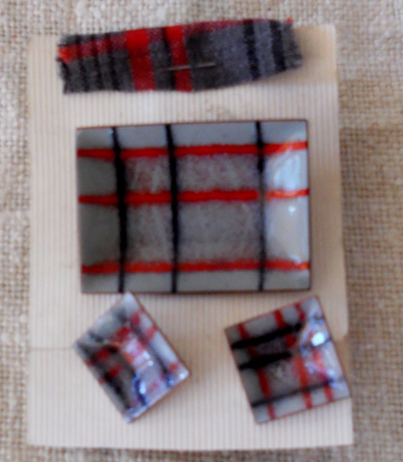 Mid Century Enamel and Copper Brooch with matching Earrings