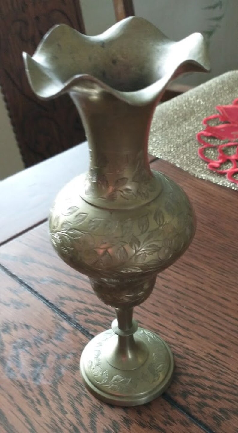 Solid Brass Vase Flower Bud 10 Tall From India Etsy