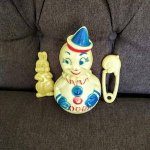 Vintage Nursery Roly Poly Clown and Rabbit Pig Rattles