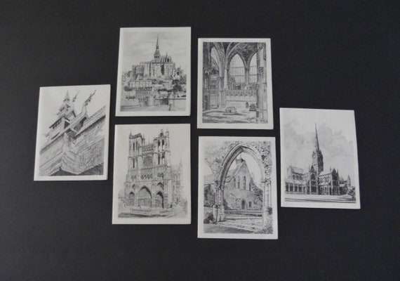 Vintage European cathedral cards original drawings in pencil